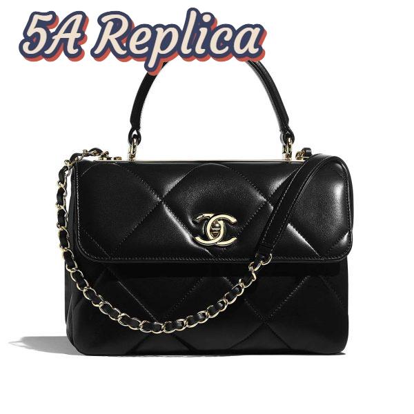 Replica Chanel Women Small Flap Bag with Top Handle in Lambskin Leather 2