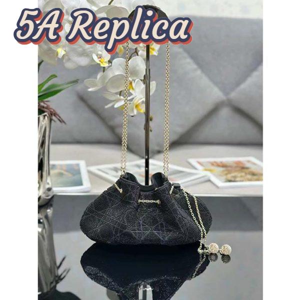 Replica Dior Women CD Dream Bucket Bag Black Cannage Cotton Bead Embroidery 2