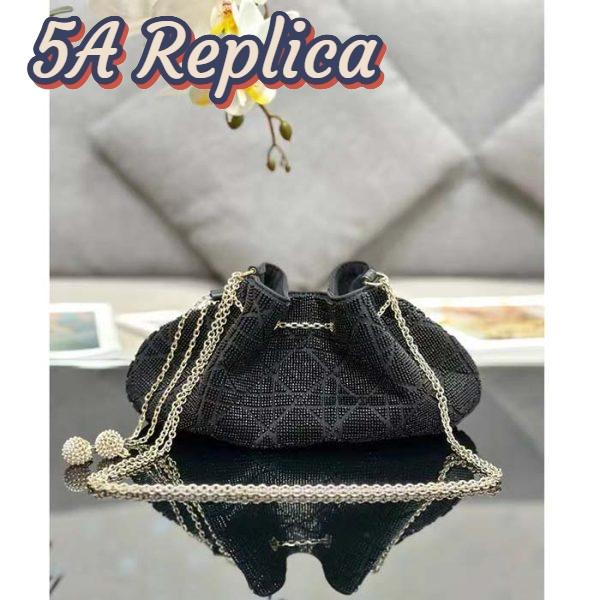 Replica Dior Women CD Dream Bucket Bag Black Cannage Cotton Bead Embroidery 4