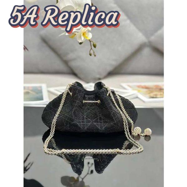 Replica Dior Women CD Dream Bucket Bag Black Cannage Cotton Bead Embroidery 5