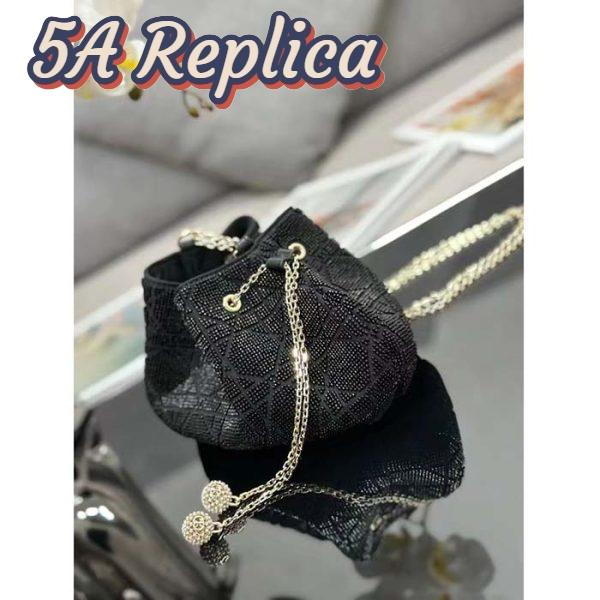Replica Dior Women CD Dream Bucket Bag Black Cannage Cotton Bead Embroidery 6