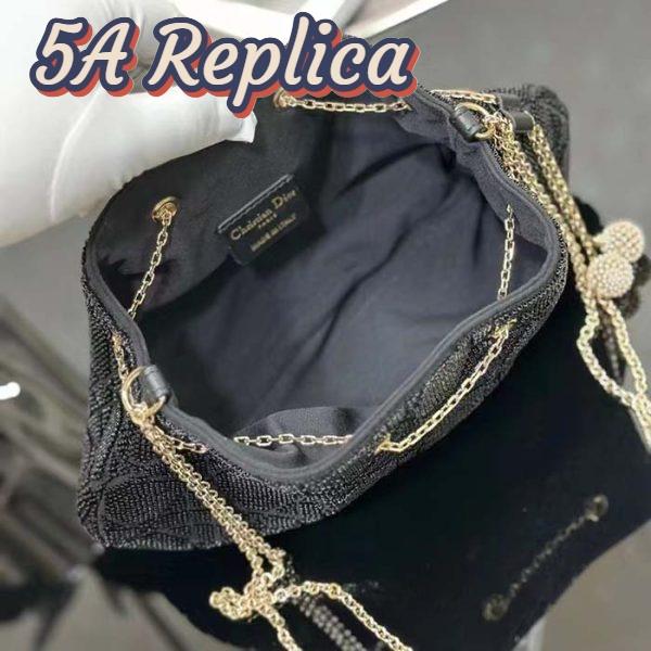 Replica Dior Women CD Dream Bucket Bag Black Cannage Cotton Bead Embroidery 9