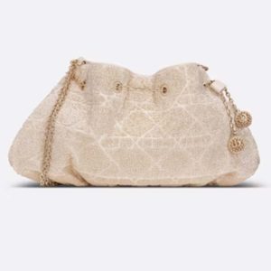Replica Dior Women CD Dream Bucket Bag Dusty Ivory Cannage Cotton Bead Embroidery