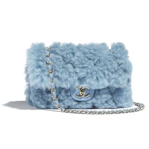 Replica Chanel Women Flap Bag in Shearling Lambskin Leather-Blue