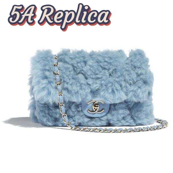 Replica Chanel Women Flap Bag in Shearling Lambskin Leather-Blue