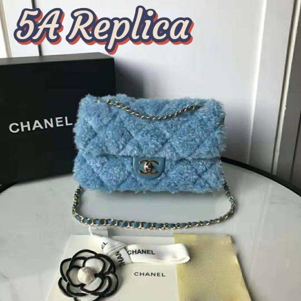 Replica Chanel Women Flap Bag in Shearling Lambskin Leather-Blue 3