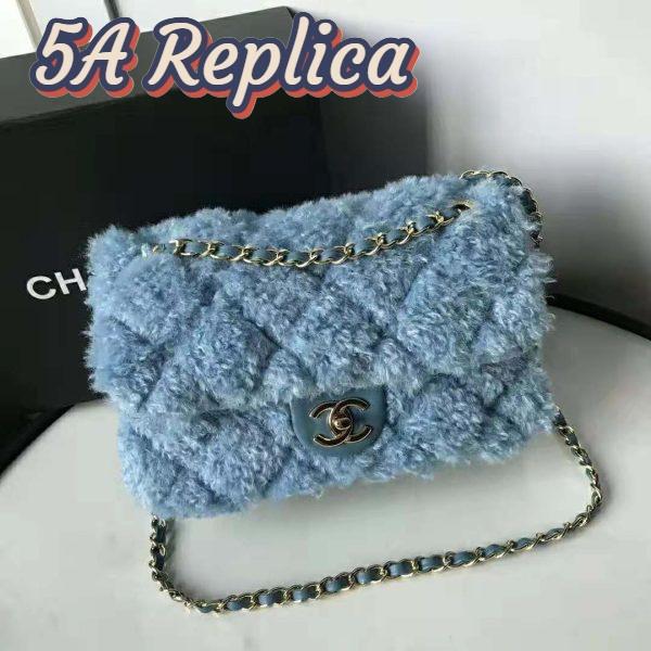 Replica Chanel Women Flap Bag in Shearling Lambskin Leather-Blue 4