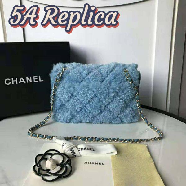 Replica Chanel Women Flap Bag in Shearling Lambskin Leather-Blue 5