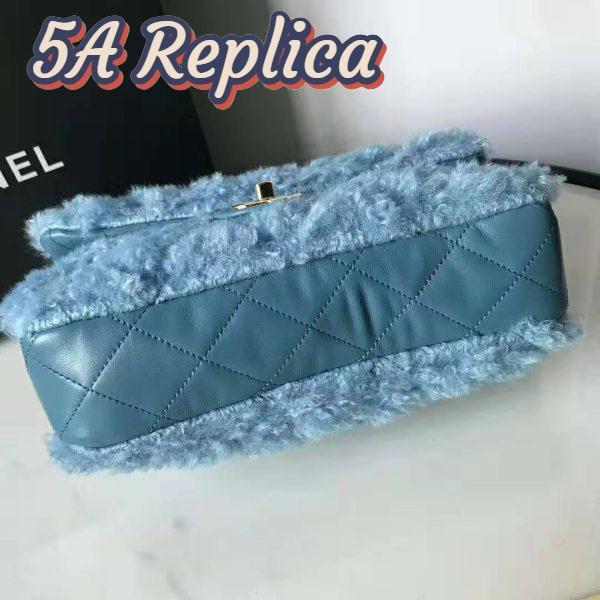 Replica Chanel Women Flap Bag in Shearling Lambskin Leather-Blue 6