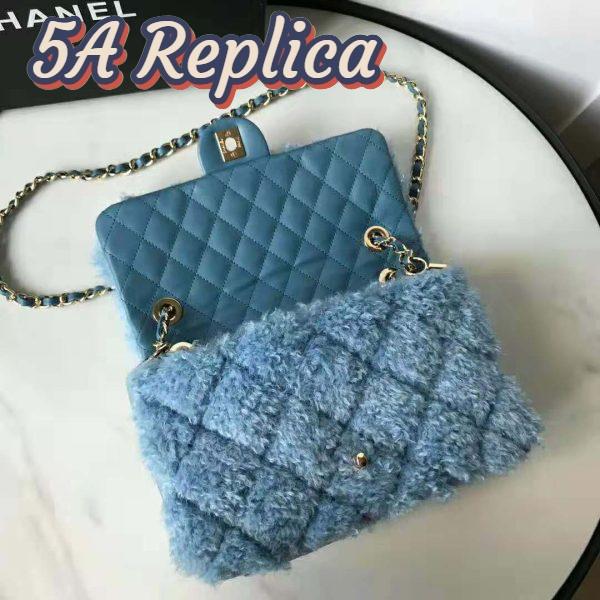 Replica Chanel Women Flap Bag in Shearling Lambskin Leather-Blue 7