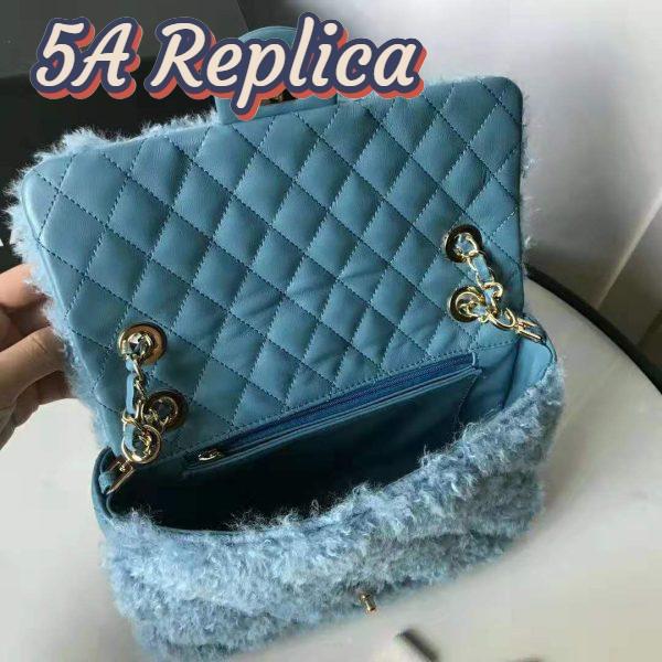 Replica Chanel Women Flap Bag in Shearling Lambskin Leather-Blue 8