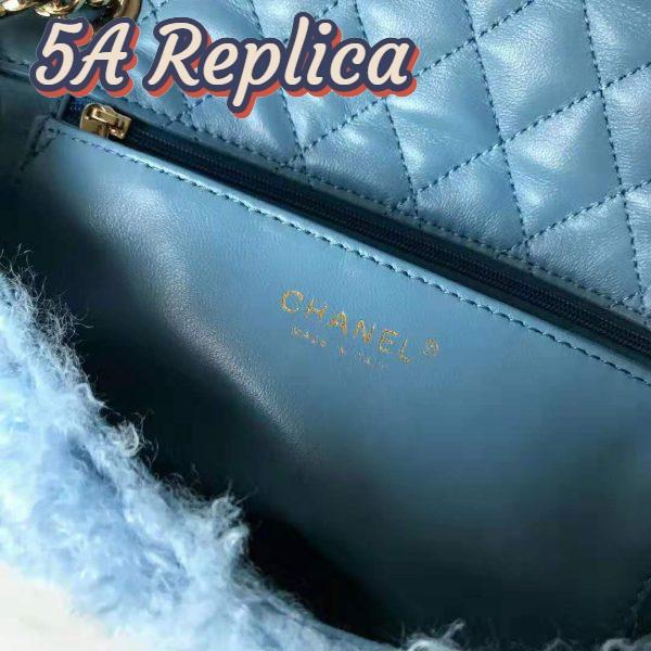 Replica Chanel Women Flap Bag in Shearling Lambskin Leather-Blue 10