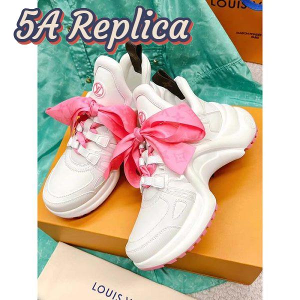 Replica Louis Vuitton Women LV Archlight Sneaker Pink Mix Materials Monogram Ribbon Laces 5