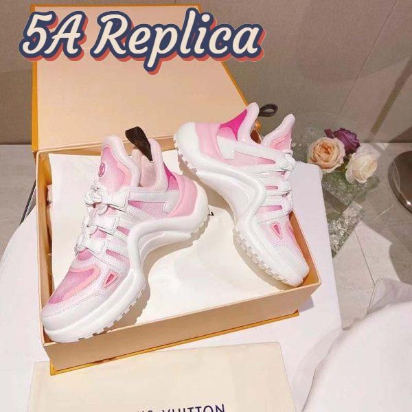 Replica Louis Vuitton Women LV Archlight Sneaker Pink Printed Cotton Oversized Rubber Outsole 5
