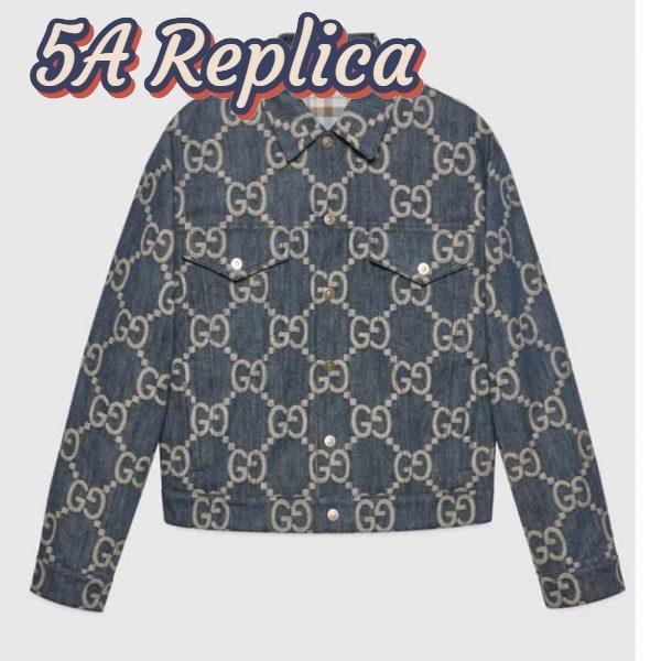 Replica Gucci GG Women Pineapple Jacket Blue Ivory Jumbo GG Jacquard Denim