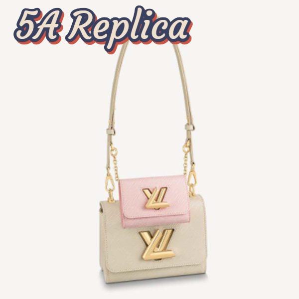 Replica Louis Vuitton LV Women Twist PM Handbag Taupe Brown Pink Epi Grained Cowhide