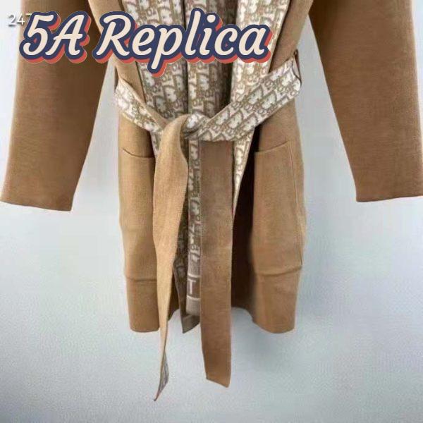 Replica Dior CD Women Coat Belt Brown Double-Sided Wool Silk 7