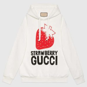 Replica Gucci GG Women Strawberry Gucci Cotton Sweatshirt Fixed Hood Oversize Fit