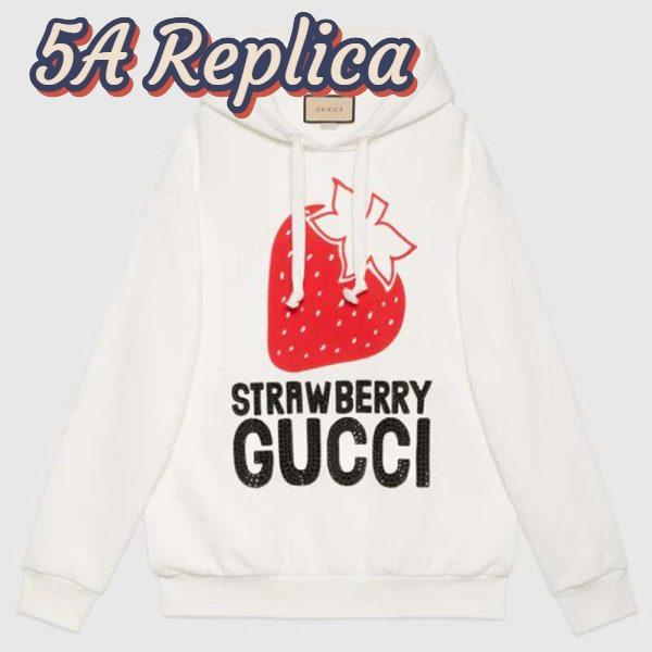 Replica Gucci GG Women Strawberry Gucci Cotton Sweatshirt Fixed Hood Oversize Fit