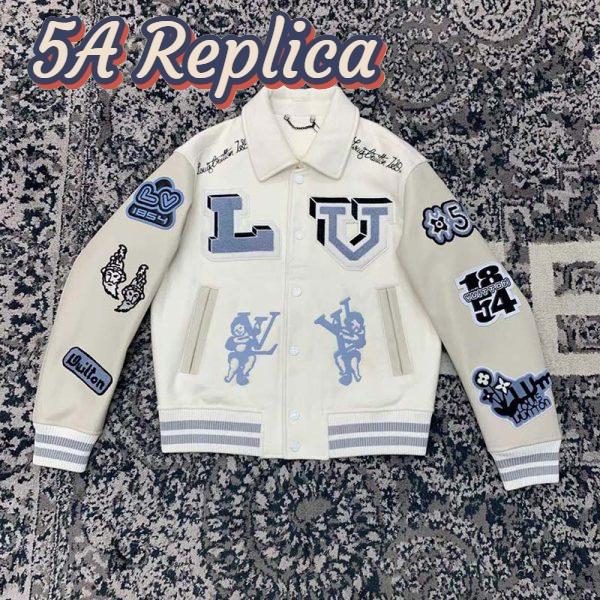 Replica Louis Vuitton LV Women Multi-Patches Mixed Leather Varsity Blouson LWG Calf White 2