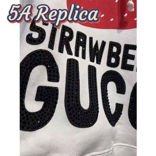 Replica Gucci GG Women Strawberry Gucci Cotton Sweatshirt Fixed Hood Oversize Fit 5