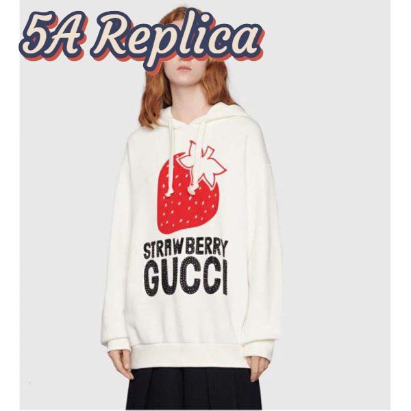 Replica Gucci GG Women Strawberry Gucci Cotton Sweatshirt Fixed Hood Oversize Fit 12