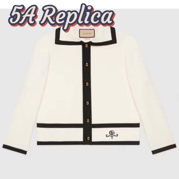 Replica Gucci GG Women Wool GG Piquet Jacquard Polo Shirt Interlocking G Embroidery