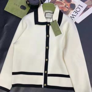 Replica Gucci GG Women Wool GG Piquet Jacquard Polo Shirt Interlocking G Embroidery 2