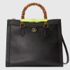 Replica Gucci Women Gucci Diana Medium Tote Bag Double G Black Leather Bamboo Handles
