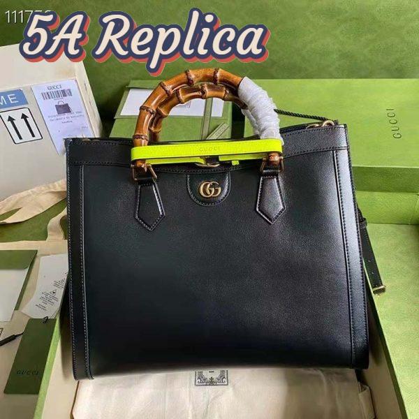 Replica Gucci Women Gucci Diana Medium Tote Bag Double G Black Leather Bamboo Handles 4