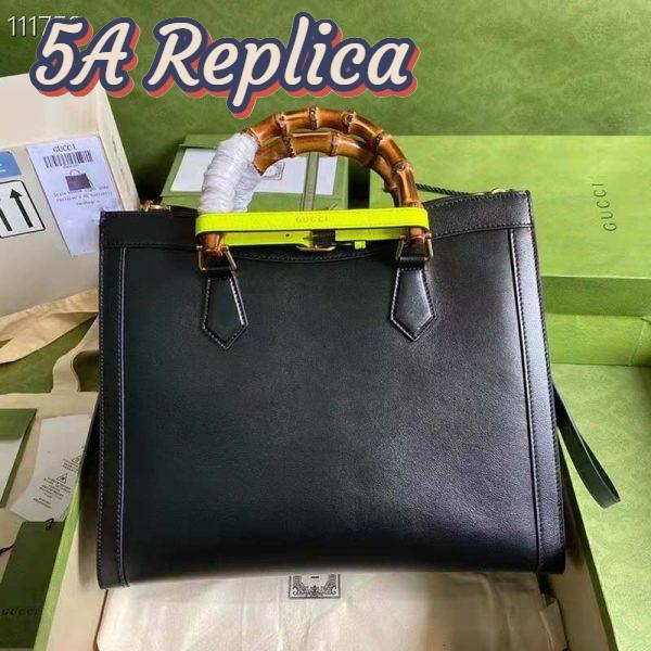 Replica Gucci Women Gucci Diana Medium Tote Bag Double G Black Leather Bamboo Handles 5