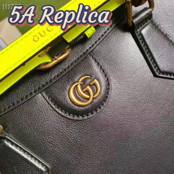 Replica Gucci Women Gucci Diana Medium Tote Bag Double G Black Leather Bamboo Handles 10