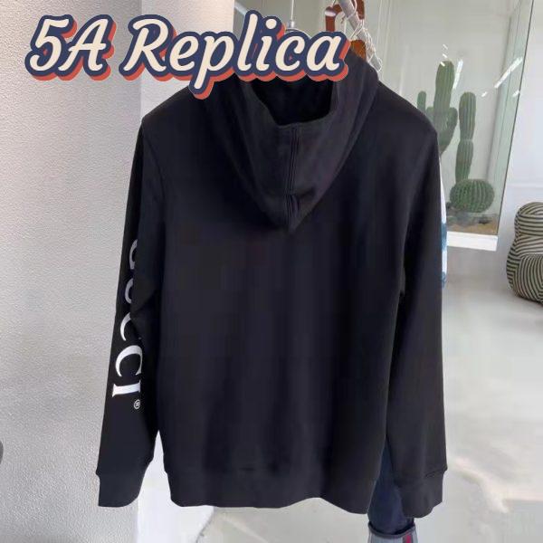 Replica Gucci Men Logo Print Hooded Sweatshirt Black Heavy Felted Organic Cotton Jersey 4