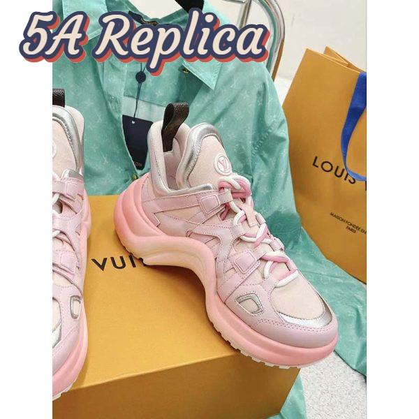 Replica Louis Vuitton Women LV Archlight Sneaker Rose Clair Pink Mix Materials Ribbon Laces 5