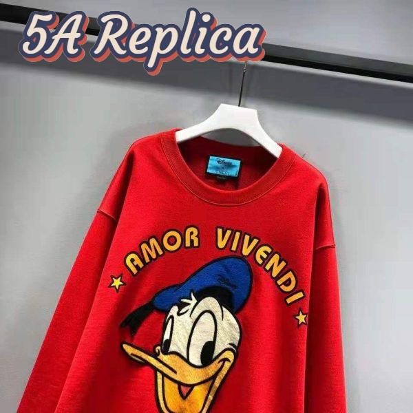 Replica Gucci Men Disney x Gucci Donald Duck Sweatshirt Cotton Crewneck Oversized Fit-Red 5