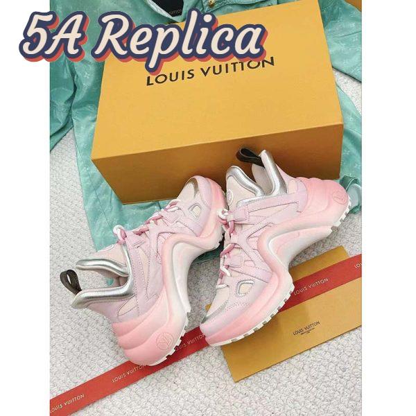Replica Louis Vuitton Women LV Archlight Sneaker Rose Clair Pink Mix Materials Ribbon Laces 6
