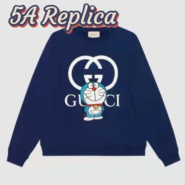 Replica Gucci Men Doraemon x Gucci Cotton Sweatshirt Crewneck Oversized Fit-Navy 2