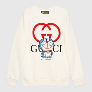 Replica Gucci Men Doraemon x Gucci Cotton Sweatshirt Crewneck Oversized Fit-White 2