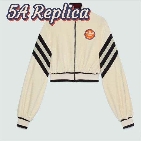 Replica Gucci Men GG Adidas x Gucci Chenille Cropped Jacket Light Beige Cotton Chenille Trefoil