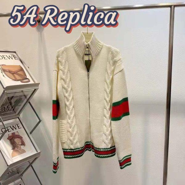 Replica Gucci Men GG Cable Knit Bomber Jacket Off-White Cable Knit Wool 3