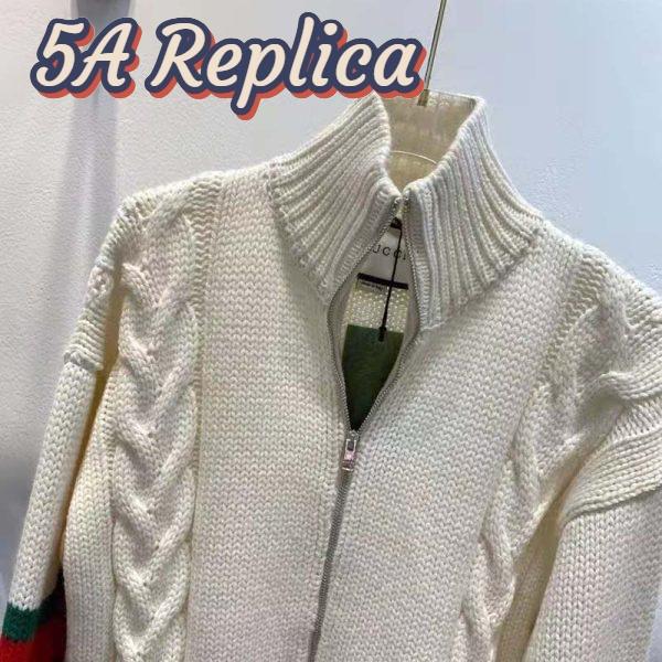 Replica Gucci Men GG Cable Knit Bomber Jacket Off-White Cable Knit Wool 6