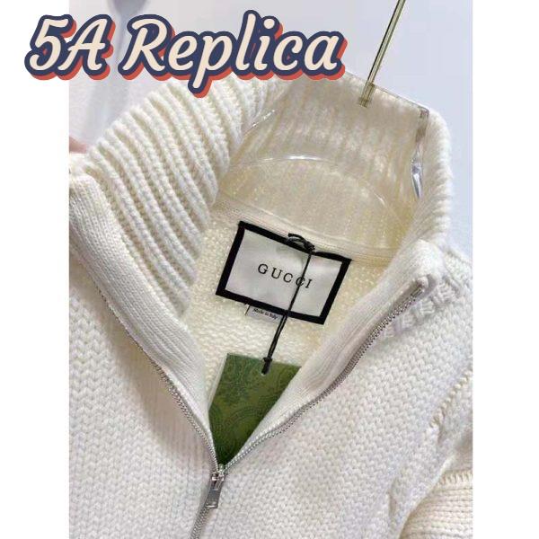 Replica Gucci Men GG Cable Knit Bomber Jacket Off-White Cable Knit Wool 7