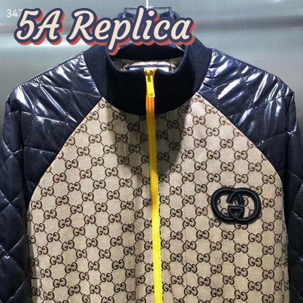 Replica Gucci Men GG Canvas Nylon Zip Jacket Beige Ebony Black Quilted High Neck 5