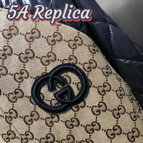 Replica Gucci Men GG Canvas Nylon Zip Jacket Beige Ebony Black Quilted High Neck 6