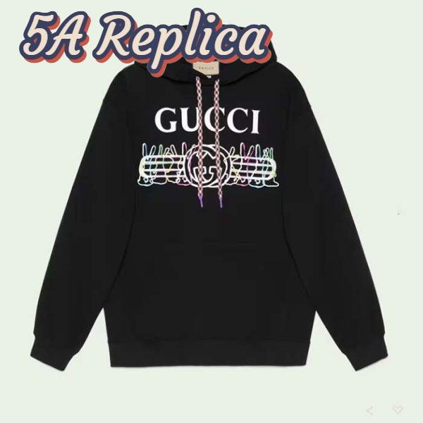 Replica Gucci Men GG Cotton Jersey Sweatshirt Black Felted Long Sleeves Kangaroo Front Pocket