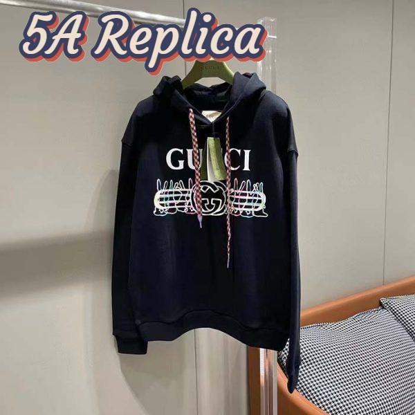 Replica Gucci Men GG Cotton Jersey Sweatshirt Black Felted Long Sleeves Kangaroo Front Pocket 3