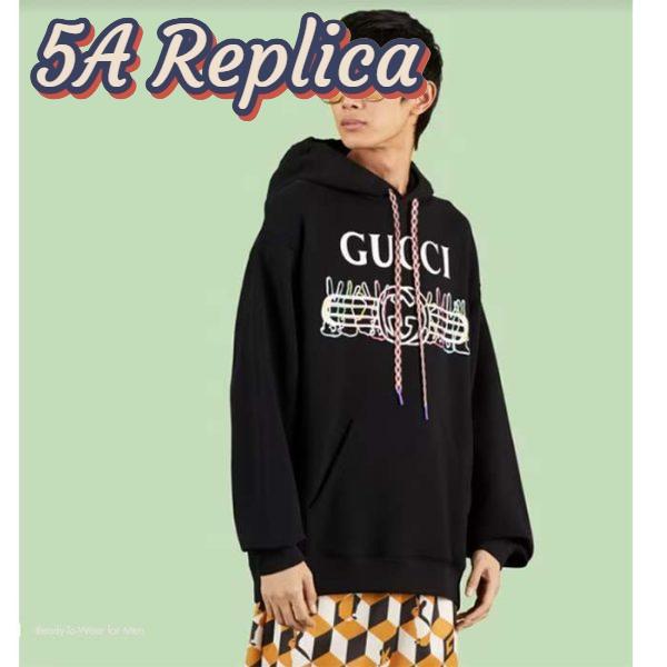 Replica Gucci Men GG Cotton Jersey Sweatshirt Black Felted Long Sleeves Kangaroo Front Pocket 8