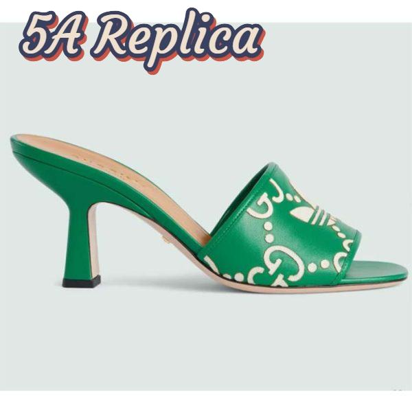 Replica Gucci Women Adidas x Gucci Slide Sandal GG Trefoil Suede Green Leather