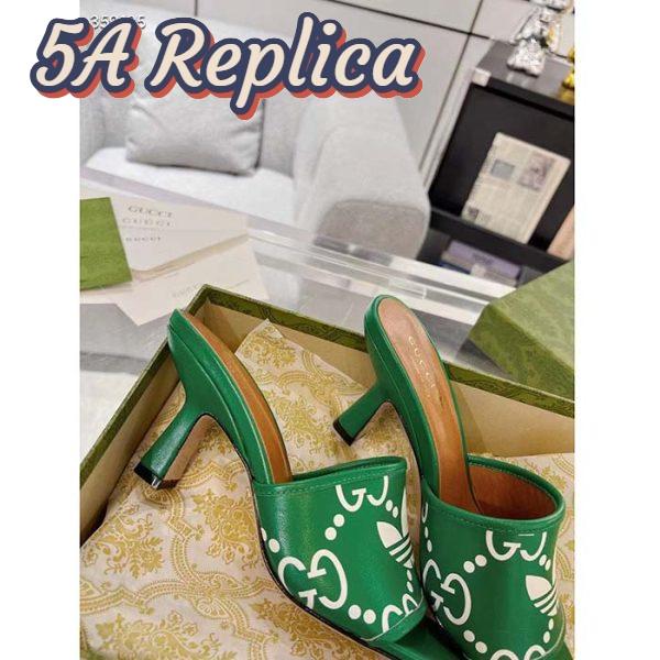 Replica Gucci Women Adidas x Gucci Slide Sandal GG Trefoil Suede Green Leather 3