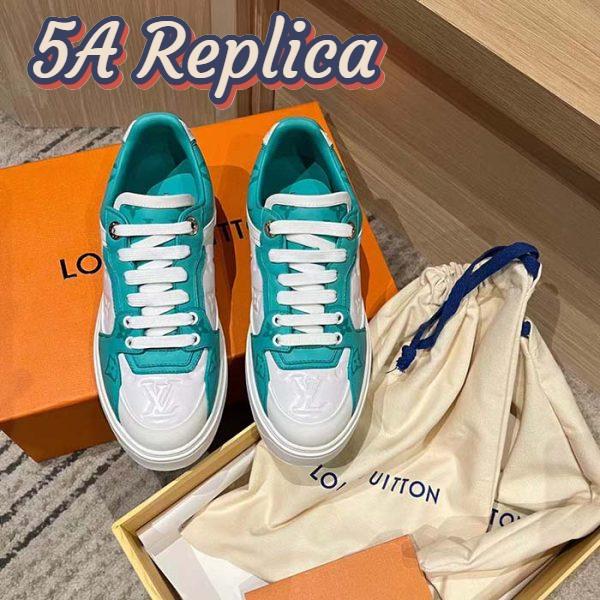 Replica Louis Vuitton Women LV Time Out Sneaker Blue Calf Leather Colored Monogram Flowers 4